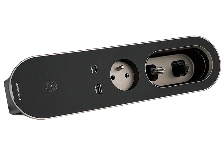 SNOOK L s 1 zásuvkou, 2 vytahovacími PULL-OUT kabely, integrovaným USB-C/A nabíjením a bezdrátovým nabíjením Qi