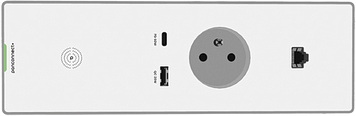 SPOOK M se zásuvkou, integrovaným USB-C/A nabíjením, bezdrátovým nabíjením Qi a LAN konektorem