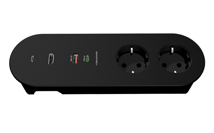 CARIQ M with 2 sockets, USB-C/A charging, HDMI and USB-C connector.